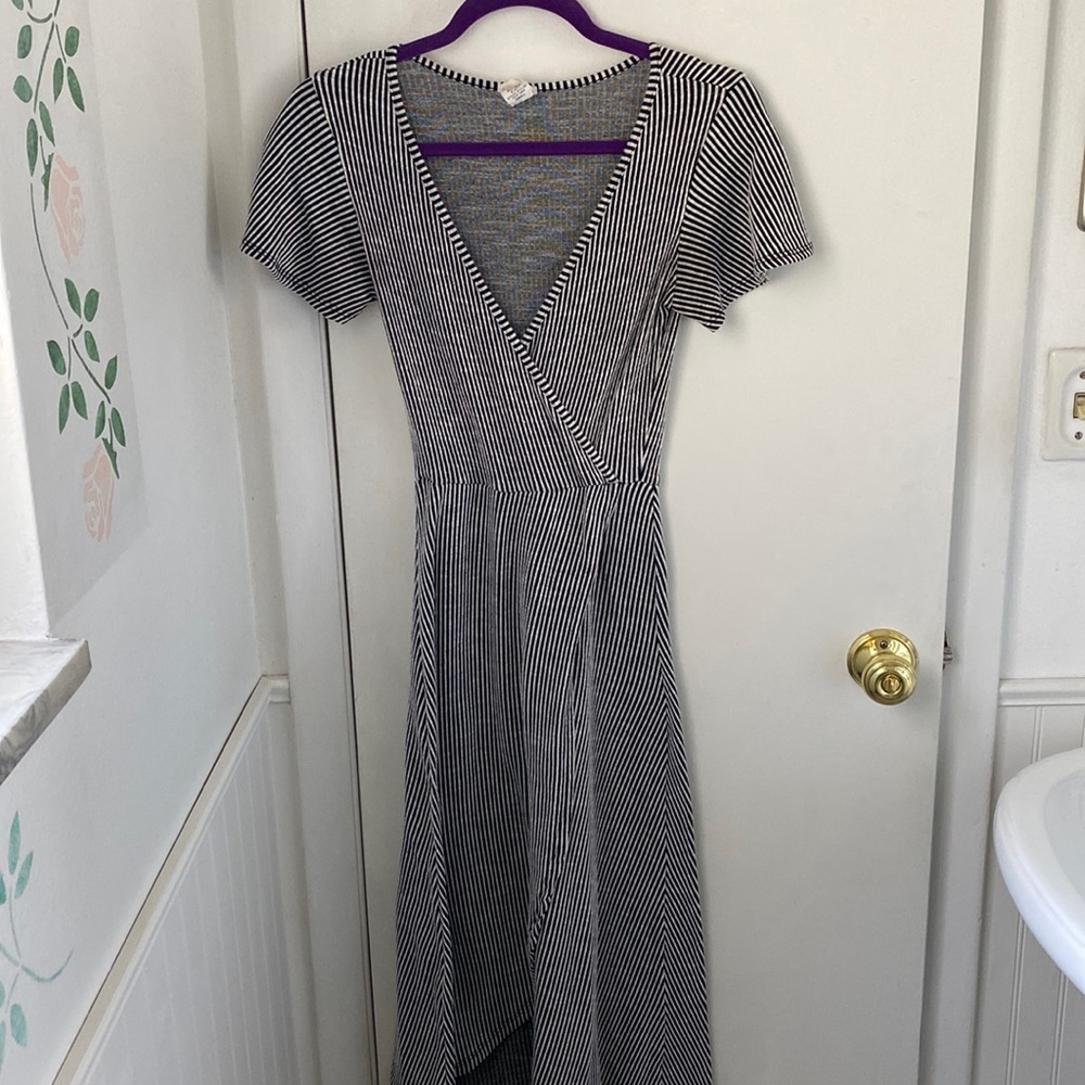 Black and white striped A line dress
